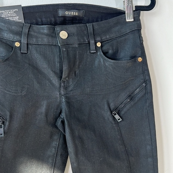 Guess Shape Up Coated Denim Jeans in Black - Picture 1 of 10